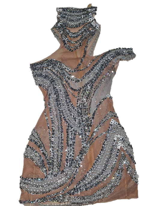 CASCADA pearl rhinestone printed dress