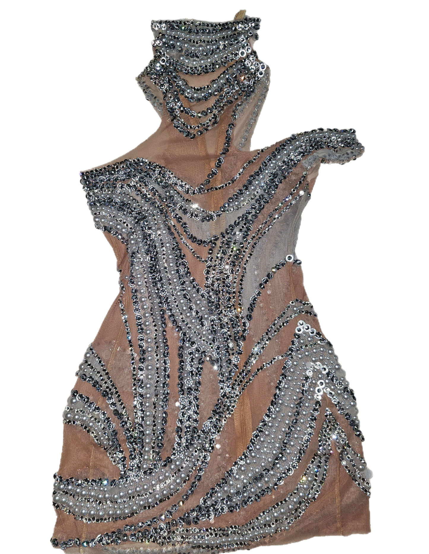 CASCADA pearl  rhinestone printed dress