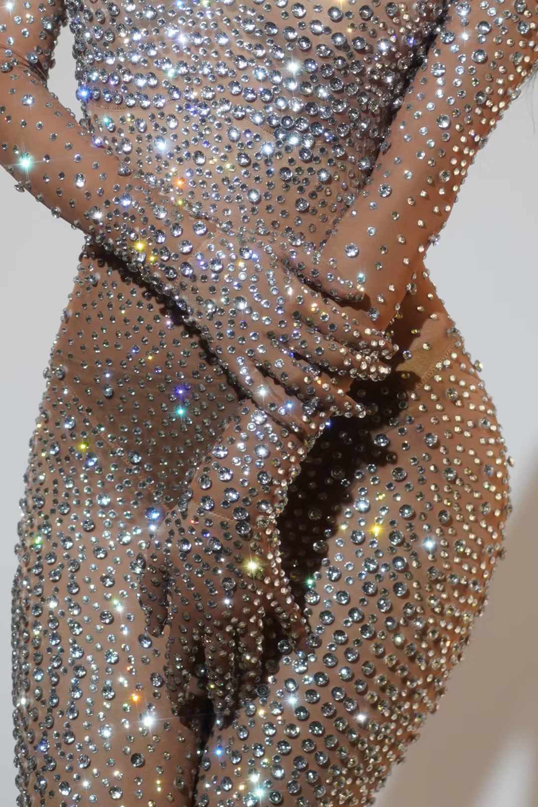 Rhinestone overload bodysuit with gloves Real crystals