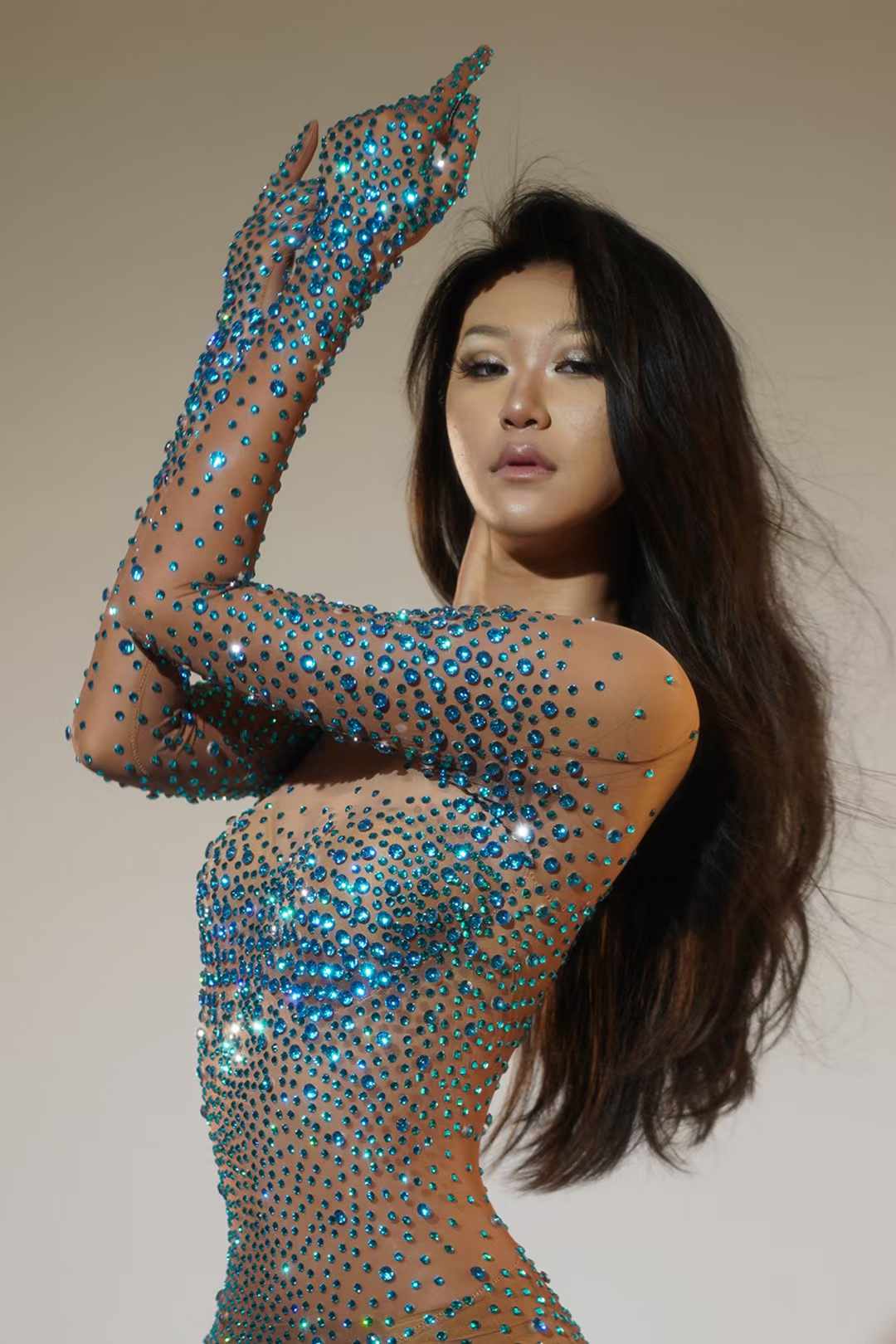 Rhinestone overload bodysuit with gloves Real crystals